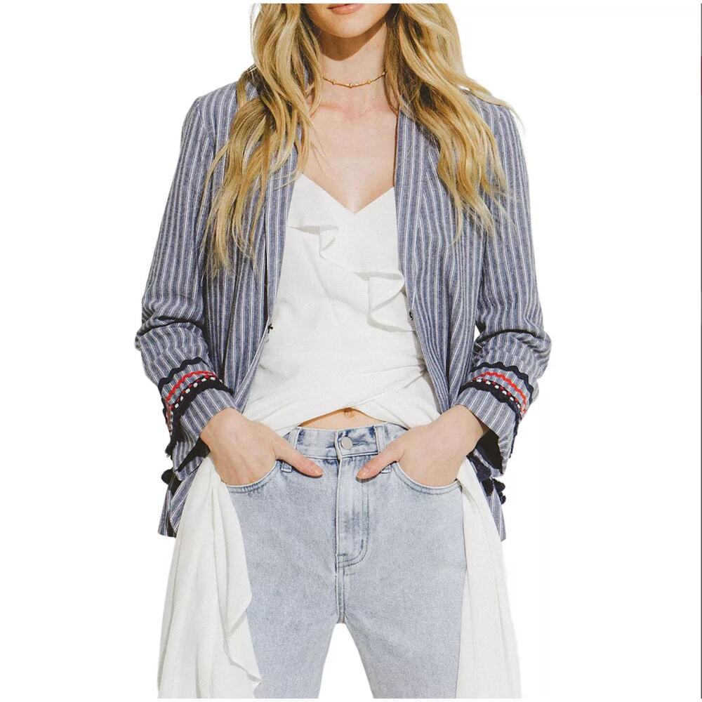 NWT Free The Rose Striped Trim Detail Blazer  Sz L